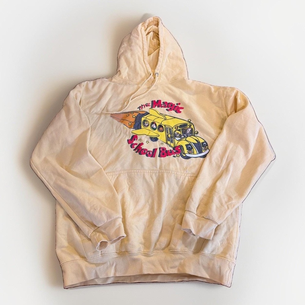 Vintage 90's The Magic School Bus Yellow Hoodie No Size Tag Length 25" Chest 21"